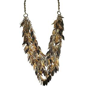 Vintage Gold Tone Leaf Statement Necklace Cascading Layered Design